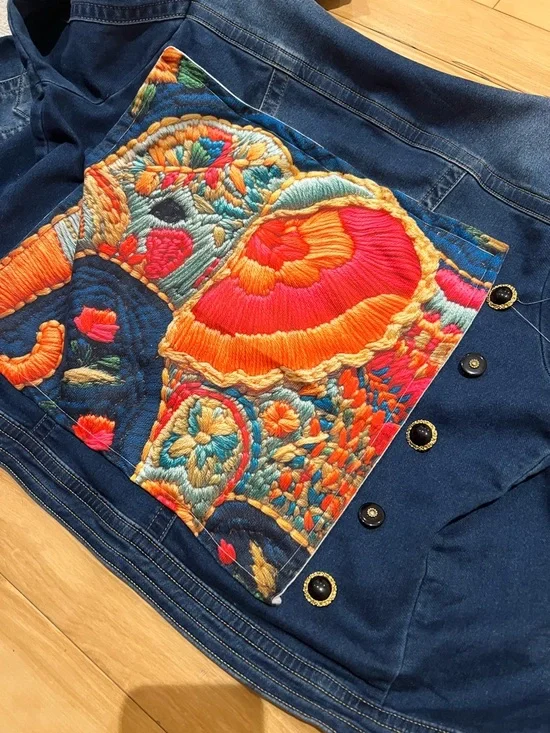 “Empress Elephant Upcycled Denim Jacket” Xl - Picture 4 of 7